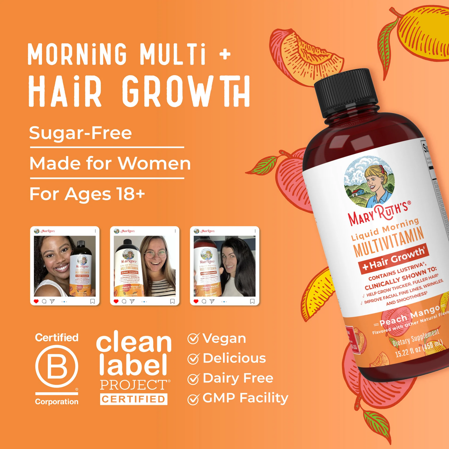 Liquid Morning Multivitamin + Hair Growth 15.22 oz